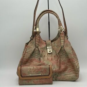 Brahmin Multicolor Crocodile Embossed Shoulder Bag and Wallet Set